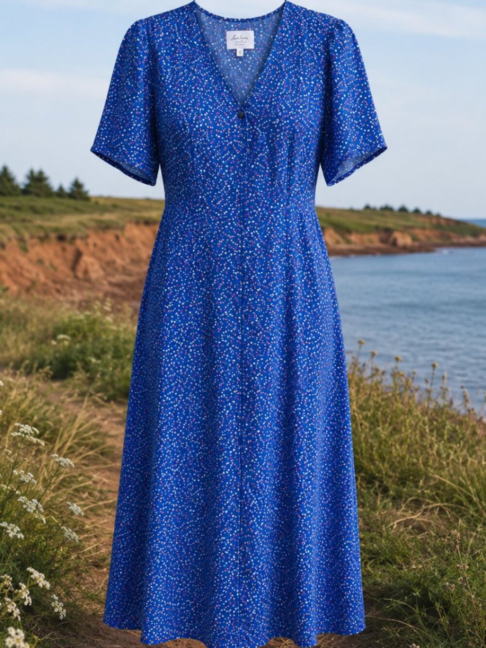 Things Between Blue Wildflower Tea Dress Coastal Prairie Midi Size Small Seaside